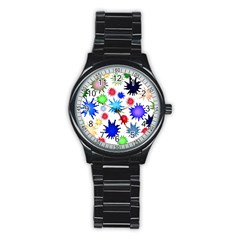 Inks Drops Black Colorful Paint Stainless Steel Round Watch