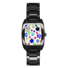 Inks Drops Black Colorful Paint Stainless Steel Barrel Watch