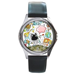 Sketch Cute Child Funny Round Metal Watch by Pakrebo