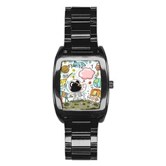 Sketch Cute Child Funny Stainless Steel Barrel Watch by Pakrebo