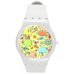 Cute Sketch Child Graphic Funny Round Plastic Sport Watch (m) by Pakrebo