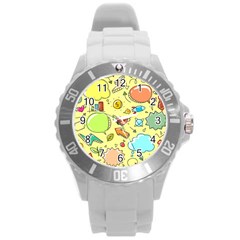 Cute Sketch Child Graphic Funny Round Plastic Sport Watch (l) by Pakrebo