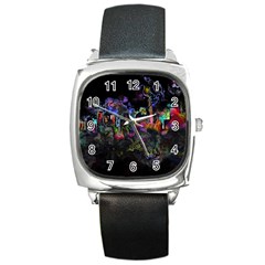 Grunge Paint Splatter Splash Ink Square Metal Watch by Pakrebo