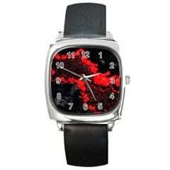 Red Black Fractal Mandelbrot Art Wallpaper Square Metal Watch by Pakrebo