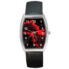 Red Black Fractal Mandelbrot Art Wallpaper Barrel Style Metal Watch by Pakrebo