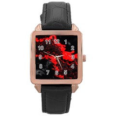 Red Black Fractal Mandelbrot Art Wallpaper Rose Gold Leather Watch  by Pakrebo