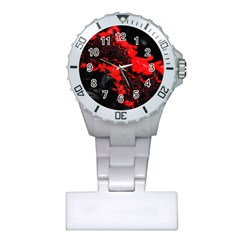 Red Black Fractal Mandelbrot Art Wallpaper Plastic Nurses Watch by Pakrebo