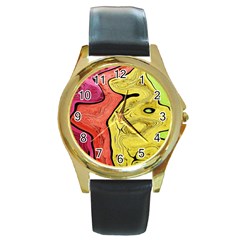 Pattern Background Abstract Round Gold Metal Watch by Pakrebo