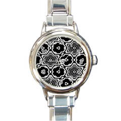 Black And White Pattern Background Structure Round Italian Charm Watch by Pakrebo