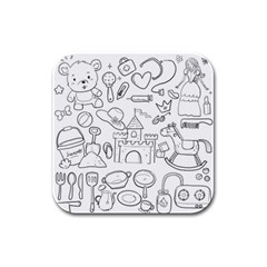 Baby Hand Sketch Drawn Toy Doodle Rubber Square Coaster (4 Pack)  by Pakrebo