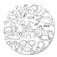 Baby Hand Sketch Drawn Toy Doodle Magnet 5  (round) by Pakrebo