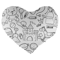 Baby Hand Sketch Drawn Toy Doodle Large 19  Premium Flano Heart Shape Cushions by Pakrebo