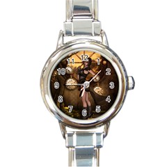 Wonderful Steampunk Lady Round Italian Charm Watch by FantasyWorld7