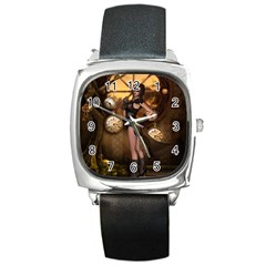 Wonderful Steampunk Lady Square Metal Watch by FantasyWorld7