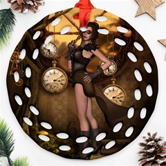 Wonderful Steampunk Lady Ornament (round Filigree) by FantasyWorld7