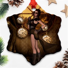 Wonderful Steampunk Lady Snowflake Ornament (two Sides) by FantasyWorld7