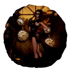 Wonderful Steampunk Lady Large 18  Premium Round Cushions by FantasyWorld7