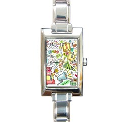 Doodle New Year Party Celebration Rectangle Italian Charm Watch by Pakrebo