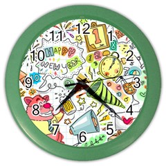 Doodle New Year Party Celebration Color Wall Clock by Pakrebo