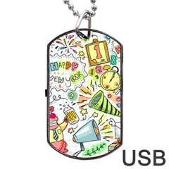 Doodle New Year Party Celebration Dog Tag Usb Flash (two Sides) by Pakrebo