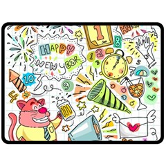 Doodle New Year Party Celebration Double Sided Fleece Blanket (large)  by Pakrebo