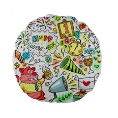 Doodle New Year Party Celebration Standard 15  Premium Flano Round Cushions by Pakrebo