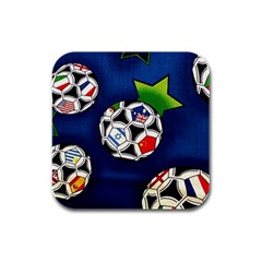 Textile Football Soccer Fabric Rubber Square Coaster (4 Pack)  by Pakrebo