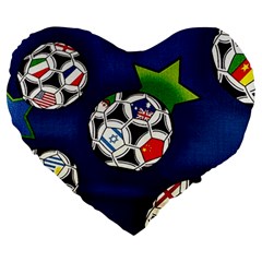 Textile Football Soccer Fabric Large 19  Premium Flano Heart Shape Cushions by Pakrebo