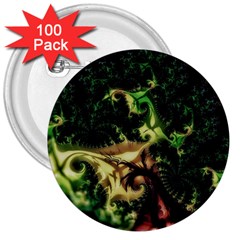 Fractal Cauliflower Green Rendered 3  Buttons (100 Pack)  by Pakrebo