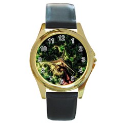 Fractal Cauliflower Green Rendered Round Gold Metal Watch by Pakrebo