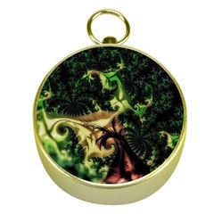 Fractal Cauliflower Green Rendered Gold Compasses by Pakrebo