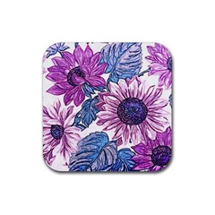 Fabric Flowers Floral Design Rubber Coaster (square)  by Pakrebo