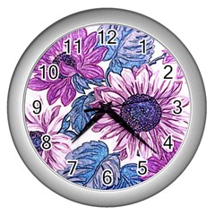 Fabric Flowers Floral Design Wall Clock (silver) by Pakrebo