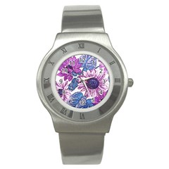 Fabric Flowers Floral Design Stainless Steel Watch by Pakrebo