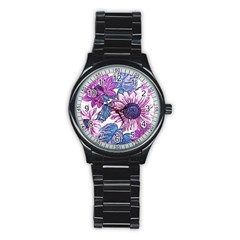 Fabric Flowers Floral Design Stainless Steel Round Watch by Pakrebo