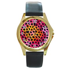 Mosaic Structure Pattern Background Round Gold Metal Watch