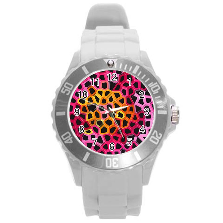 Mosaic Structure Pattern Background Round Plastic Sport Watch (L)