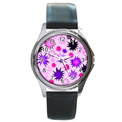 Inks Drops Black Paint Design Round Metal Watch by Pakrebo