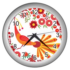 Peacock Pattern Wall Clock (silver) by Mariart