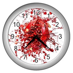 Red Pomegranate Fried Fruit Juice Wall Clock (silver) by Mariart