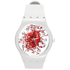 Red Pomegranate Fried Fruit Juice Round Plastic Sport Watch (m) by Mariart