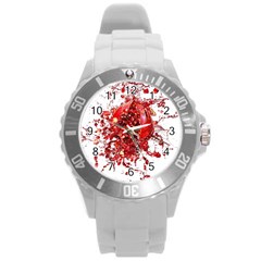 Red Pomegranate Fried Fruit Juice Round Plastic Sport Watch (l) by Mariart