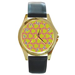 Pattern Background Structure Pink Round Gold Metal Watch