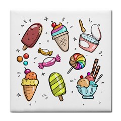 Doodle Cartoon Drawn Cone Food Tile Coasters by Pakrebo