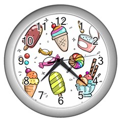 Doodle Cartoon Drawn Cone Food Wall Clock (silver) by Pakrebo