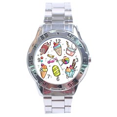 Doodle Cartoon Drawn Cone Food Stainless Steel Analogue Watch by Pakrebo