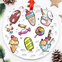 Doodle Cartoon Drawn Cone Food Ornament (round Filigree) by Pakrebo