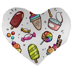 Doodle Cartoon Drawn Cone Food Large 19  Premium Flano Heart Shape Cushions by Pakrebo