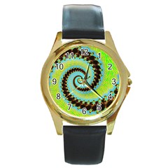 Fractal Julia Mandelbrot Art Round Gold Metal Watch by Pakrebo