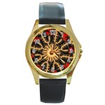 Fractal Julia Mandelbrot Art Round Gold Metal Watch Front